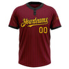 Custom Crimson Black Pinstripe Gold Two-Button Unisex Softball Jersey