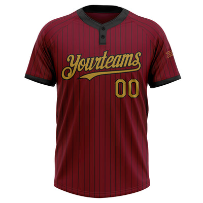 Custom Crimson Black Pinstripe Old Gold Two-Button Unisex Softball Jersey