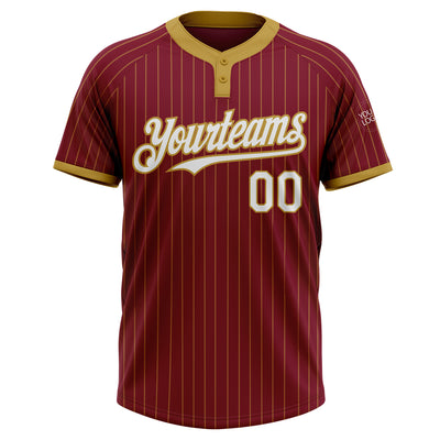 Custom Crimson Old Gold Pinstripe White Two-Button Unisex Softball Jersey