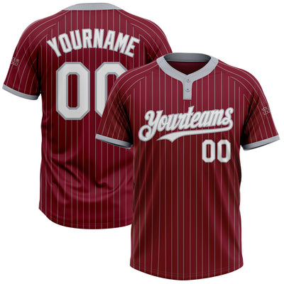 Custom Crimson Gray Pinstripe White Two-Button Unisex Softball Jersey