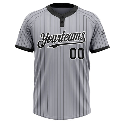 Custom Gray Black Pinstripe White Two-Button Unisex Softball Jersey