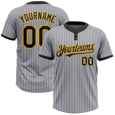 Custom Gray Black Pinstripe Gold Two-Button Unisex Softball Jersey