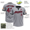 Custom Gray Black Pinstripe Crimson Two-Button Unisex Softball Jersey