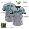 Custom Gray Black Pinstripe Teal Two-Button Unisex Softball Jersey