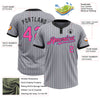 Custom Gray Black Pinstripe Pink-Light Blue Two-Button Unisex Softball Jersey