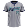 Custom Gray Navy Pinstripe Teal Two-Button Unisex Softball Jersey