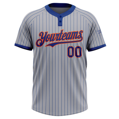 Custom Gray Royal Pinstripe Orange Two-Button Unisex Softball Jersey