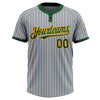 Custom Gray Green Pinstripe Gold Two-Button Unisex Softball Jersey