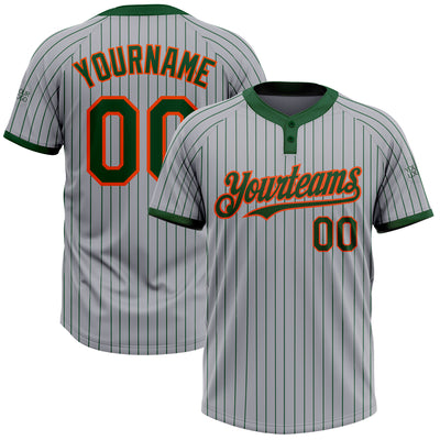 Custom Gray Green Pinstripe Orange Two-Button Unisex Softball Jersey