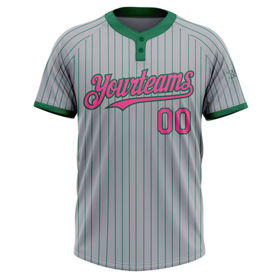 Custom Gray Kelly Green Pinstripe Pink Two-Button Unisex Softball Jersey