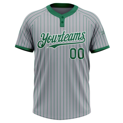 Custom Gray Kelly Green Pinstripe White Two-Button Unisex Softball Jersey