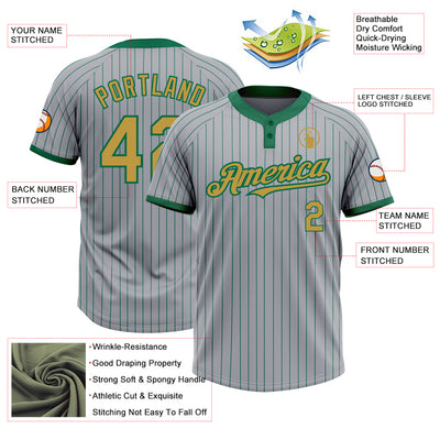 Custom Gray Kelly Green Pinstripe Old Gold Two-Button Unisex Softball Jersey