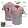 Custom Gray Red Pinstripe White Two-Button Unisex Softball Jersey