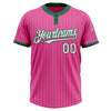 Custom Pink Kelly Green Pinstripe White Two-Button Unisex Softball Jersey