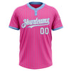 Custom Pink Light Blue Pinstripe White Two-Button Unisex Softball Jersey