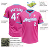 Custom Pink Light Blue Pinstripe White Two-Button Unisex Softball Jersey