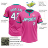 Custom Pink Teal Pinstripe White Two-Button Unisex Softball Jersey