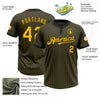 Custom Olive Black Pinstripe Gold Salute To Service Two-Button Unisex Softball Jersey