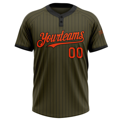 Custom Olive Black Pinstripe Orange Salute To Service Two-Button Unisex Softball Jersey