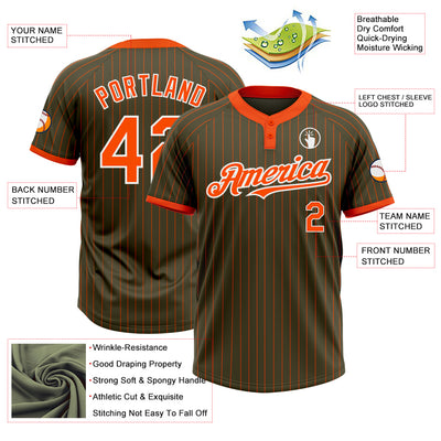 Custom Olive Orange Pinstripe White Salute To Service Two-Button Unisex Softball Jersey