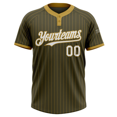 Custom Olive Old Gold Pinstripe White Salute To Service Two-Button Unisex Softball Jersey