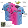 Custom Light Blue Pink-Black Gradient Fashion Two-Button Unisex Softball Jersey