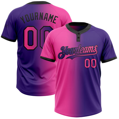 Custom Purple Pink-Black Gradient Fashion Two-Button Unisex Softball Jersey