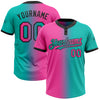 Custom Aqua Pink-Black Gradient Fashion Two-Button Unisex Softball Jersey