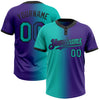 Custom Purple Aqua-Black Gradient Fashion Two-Button Unisex Softball Jersey