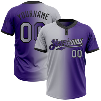 Custom Purple Gray-Black Gradient Fashion Two-Button Unisex Softball Jersey