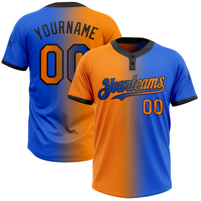 Custom Thunder Blue Bay Orange-Black Gradient Fashion Two-Button Unisex Softball Jersey