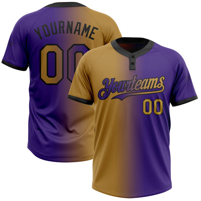 Custom Purple Old Gold-Black Gradient Fashion Two-Button Unisex Softball Jersey