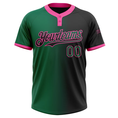 Custom Black Kelly Green-Pink Gradient Fashion Two-Button Unisex Softball Jersey