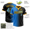 Custom Black Electric Blue-Gold Gradient Fashion Two-Button Unisex Softball Jersey