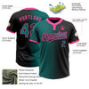 Custom Black Teal-Pink Gradient Fashion Two-Button Unisex Softball Jersey