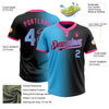 Custom Black Sky Blue-Pink Gradient Fashion Two-Button Unisex Softball Jersey