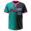 Custom Black Aqua-Pink Gradient Fashion Two-Button Unisex Softball Jersey