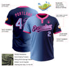 Custom Navy Light Blue-Pink Gradient Fashion Two-Button Unisex Softball Jersey