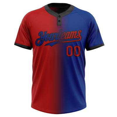 Custom Royal Red-Black Gradient Fashion Two-Button Unisex Softball Jersey