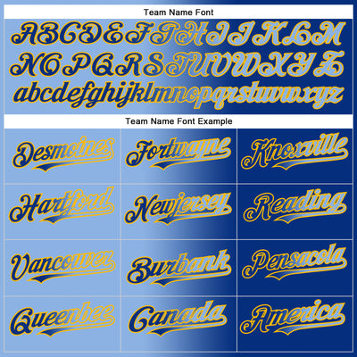 Custom Royal Light Blue-Gold Gradient Fashion Two-Button Unisex Softball Jersey