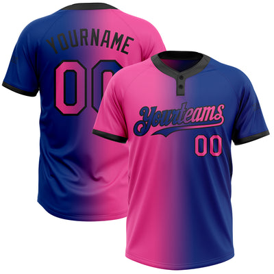 Custom Royal Pink-Black Gradient Fashion Two-Button Unisex Softball Jersey