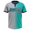 Custom Aqua Gray-Navy Gradient Fashion Two-Button Unisex Softball Jersey