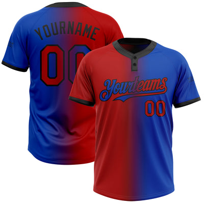 Custom Thunder Blue Red-Black Gradient Fashion Two-Button Unisex Softball Jersey