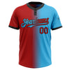 Custom Sky Blue Red-Black Gradient Fashion Two-Button Unisex Softball Jersey