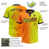 Custom Neon Yellow Bay Orange-Navy Gradient Fashion Two-Button Unisex Softball Jersey