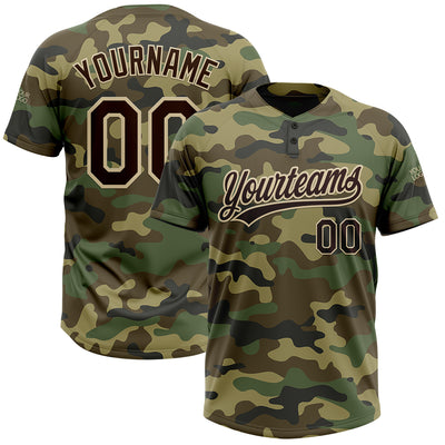 Custom Camo Brown-Cream Salute To Service Two-Button Unisex Softball Jersey