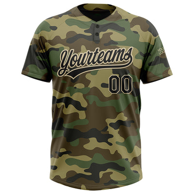 Custom Camo Black-Cream Salute To Service Two-Button Unisex Softball Jersey