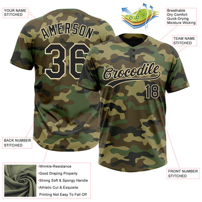 Custom Camo Black-Cream Salute To Service Two-Button Unisex Softball Jersey