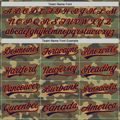 Custom Camo Navy-Orange Salute To Service Two-Button Unisex Softball Jersey