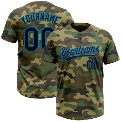 Custom Camo Navy-Teal Salute To Service Two-Button Unisex Softball Jersey